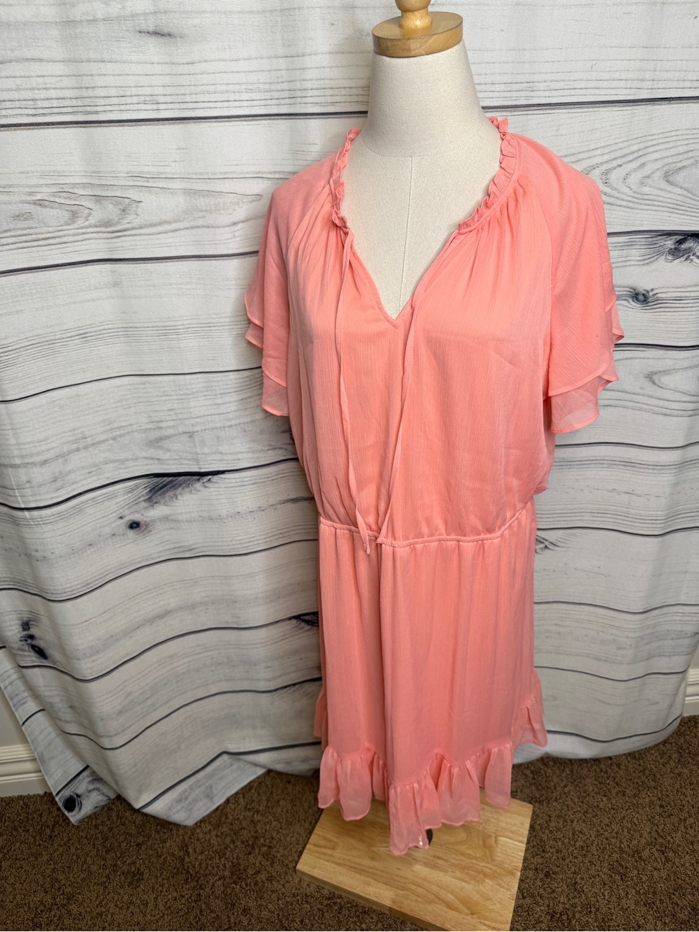 LC Lauren Conrad Coral Ruffle Tie-Waist Mini Dress
